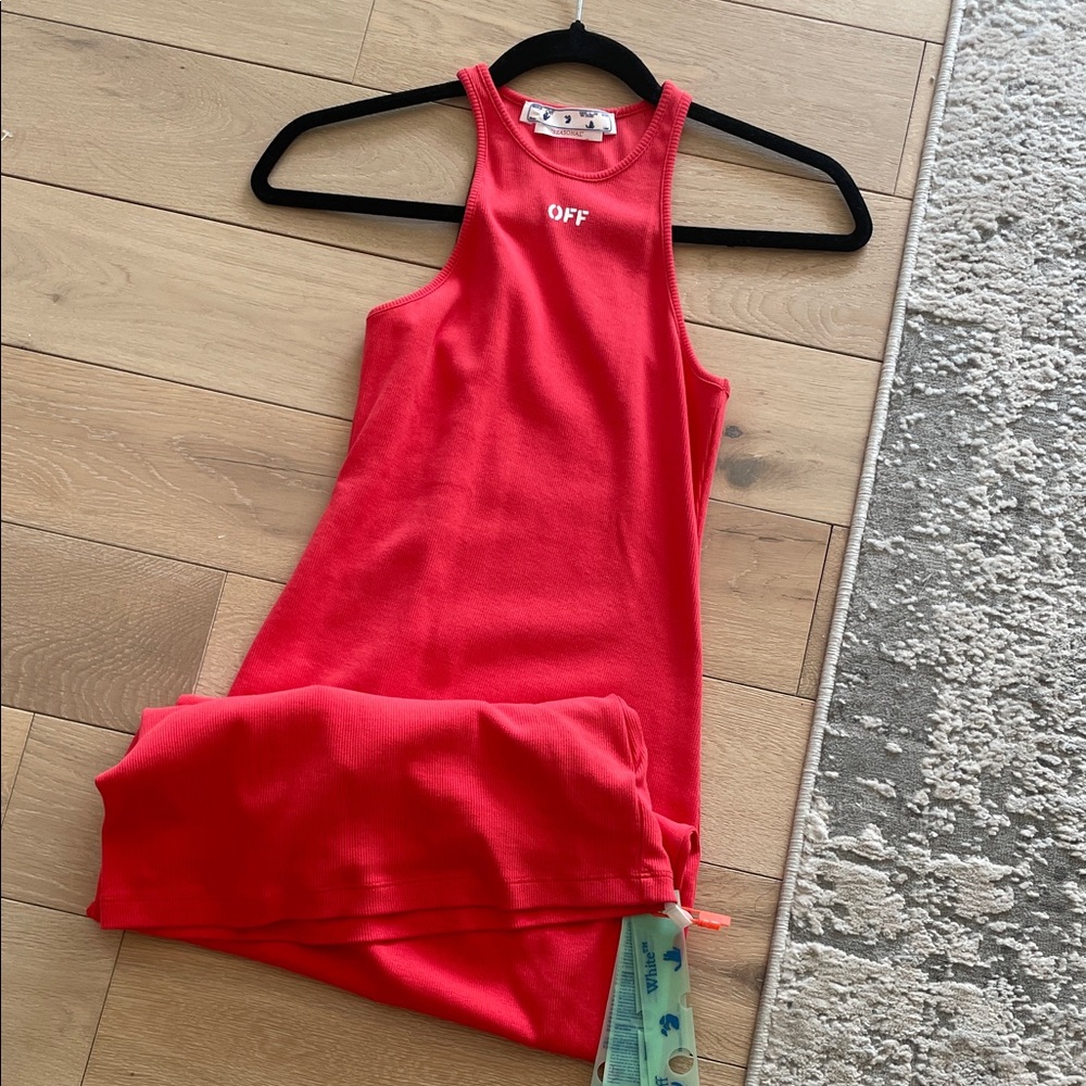 Off-White Red Ribbed Tank Dress with Logo Tags NWT